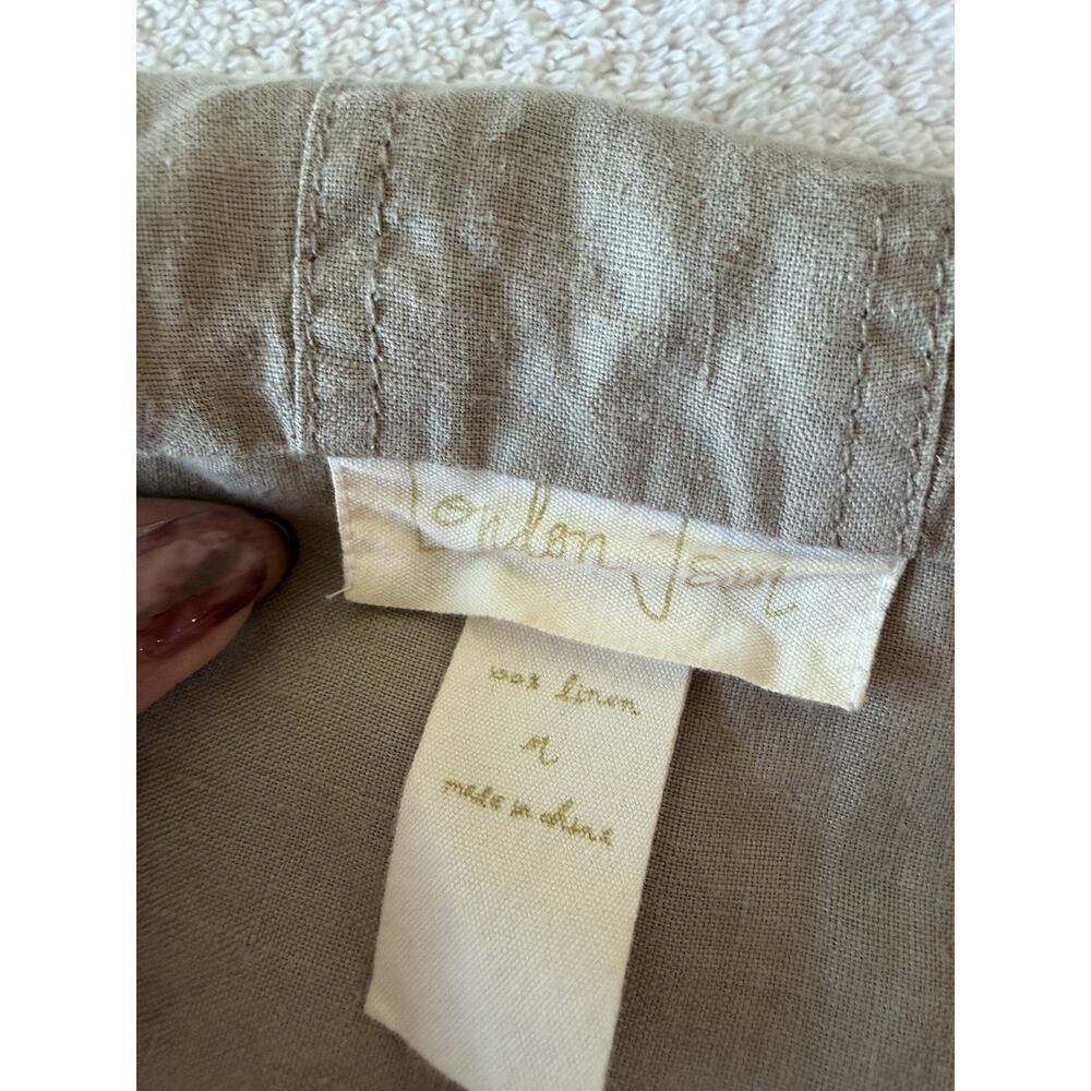 100% Linen Utility Jacket Hooded Safari Minimalist Pockets Beige Cinched Sz-M - Picture 8 of 8